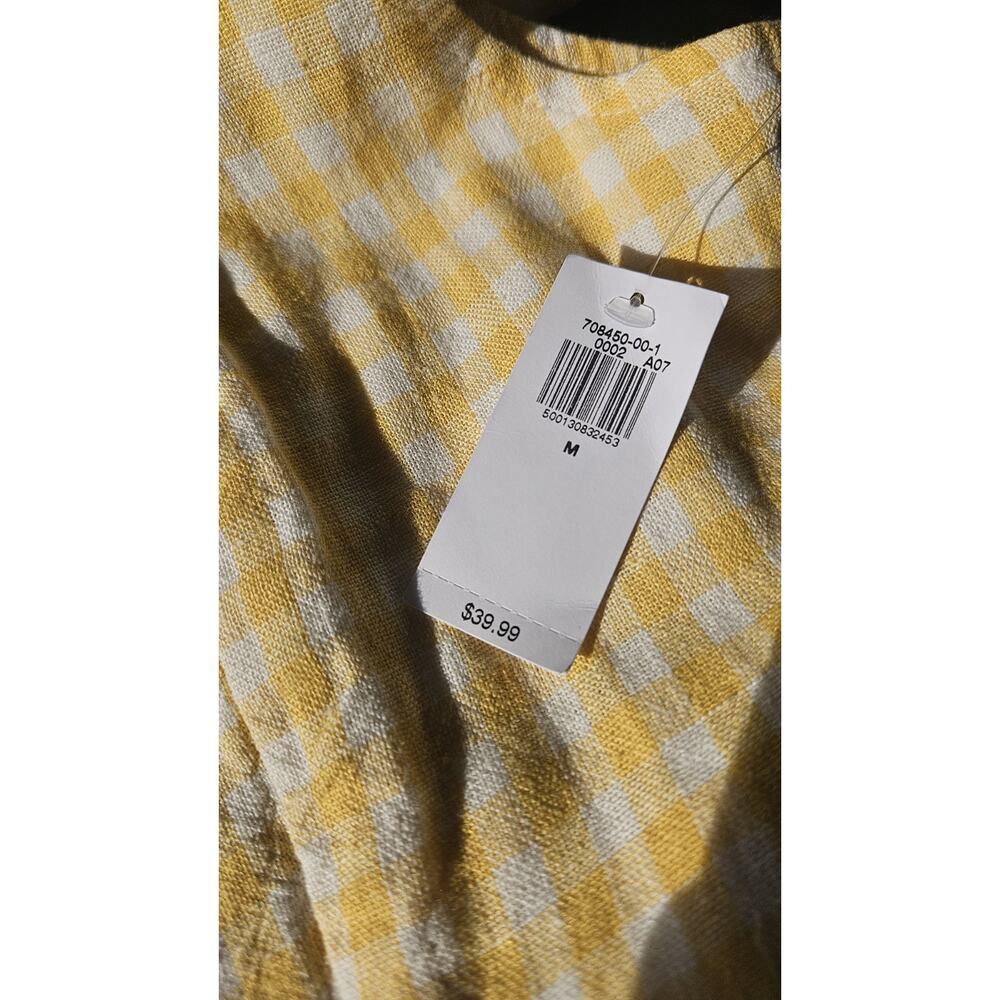 NWT Old Navy Dress M Yellow Gingham Linen Blend Smocked Mini Pull-on Sleeveless - Picture 8 of 9
